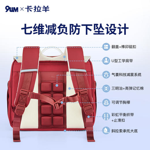 九微米X卡拉羊小学生1-6年级防下坠减负气囊缓震轻奢立体书包 凯旋门U2174+ U2607-1 商品图3