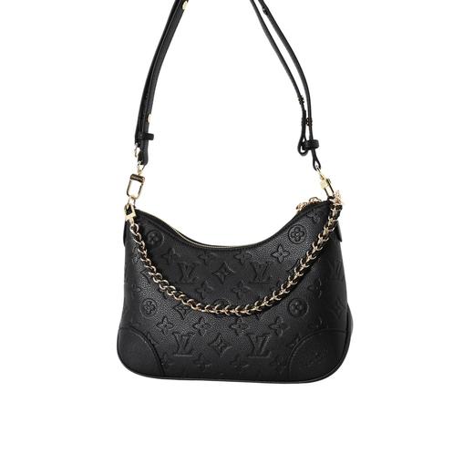 芯片版本）  金色五金配件 双拉链开合 压纹粒面牛皮革 牛角包腋下包手提斜挎单肩包 女款 黑色！ 商品图1