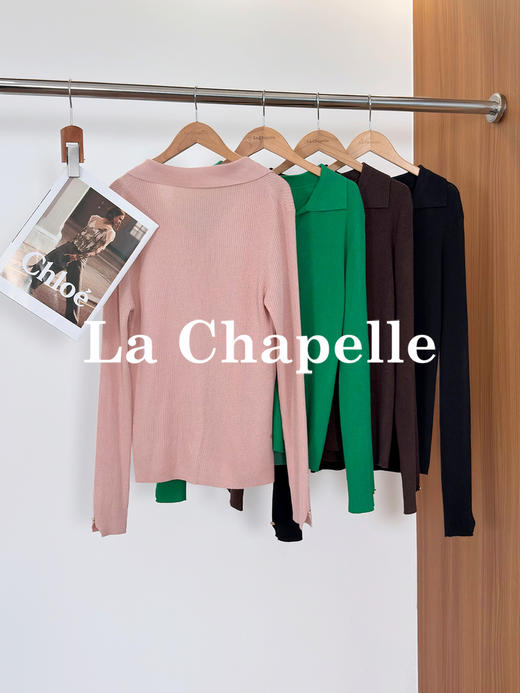 拉夏贝尔/La Chapelle软糯高弹力！温柔气质翻领长袖针织开衫 商品图1