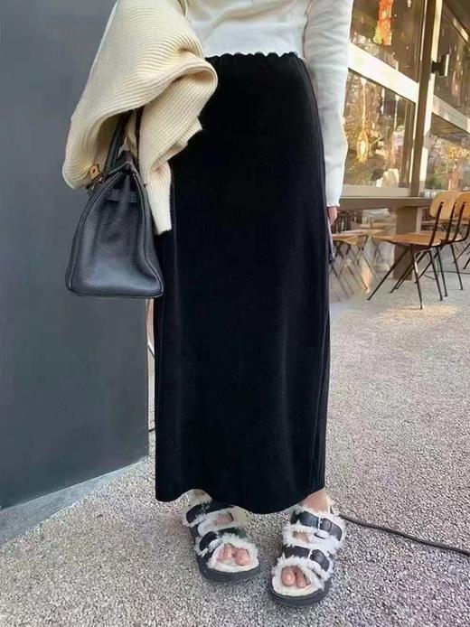 【GZ】无忧购新款高品质女士百搭慵懒风丝绒鱼尾裙直筒裙308（截单后3-5天发货） 商品图4