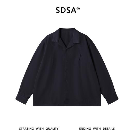 SDSA男士春夏新款痞帅男装潮牌时尚纯色褶皱翻领衬衫休闲百搭舒适 商品图0