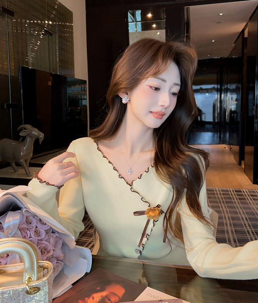 张心子【柔软法则】木耳边开衩针织衫不规则打底衫 U2602015 商品图0