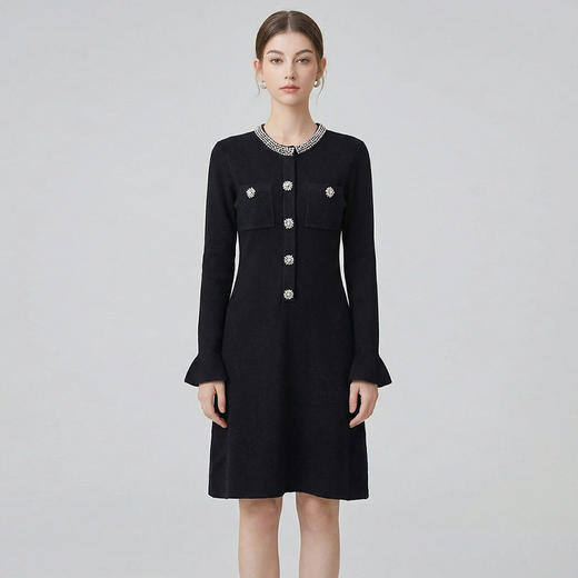 「自」全新升级【铂金会员441/天猫589/差价148】(00042)洛诗琳重工镶钻连衣裙2026新款法式小香风高级感显瘦针织裙 商品图3