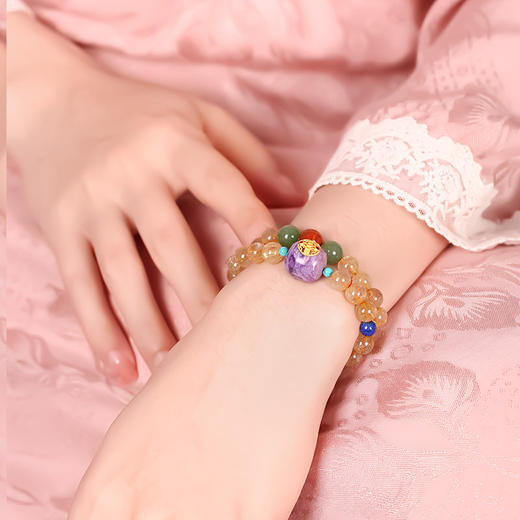 【祈愿吉品】五路金爷双圈金发晶手链 绿松石 商品图2