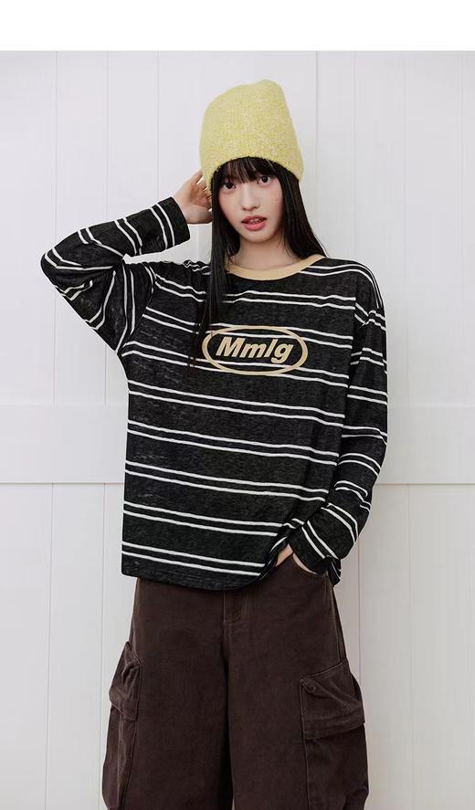 F012484春季新款女版logo撞色条纹长袖t恤 商品图10
