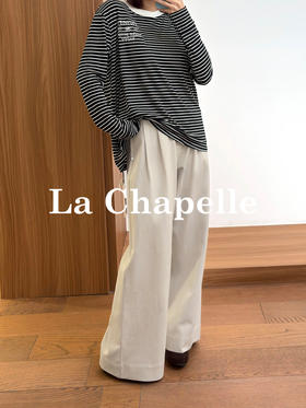 专柜实拍【莱赛尔+亚麻】拉夏贝尔/La Chapelle扣捏褶后腰松紧休闲裤宽松直筒百搭裤