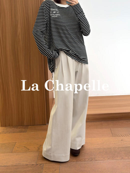 专柜实拍【莱赛尔+亚麻】拉夏贝尔/La Chapelle扣捏褶后腰松紧休闲裤宽松直筒百搭裤 商品图0