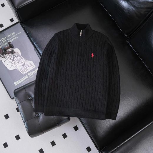 F012406新款精典老花半拉链纯色小马刺绣logo麻花针织内搭百搭套头毛衣 商品图4