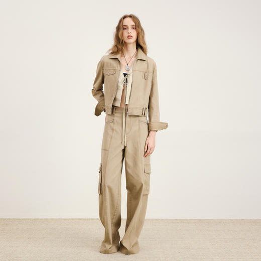 lost in echo2026年春季新款工装风独特不对称短外套多口袋阔腿裤 商品图4