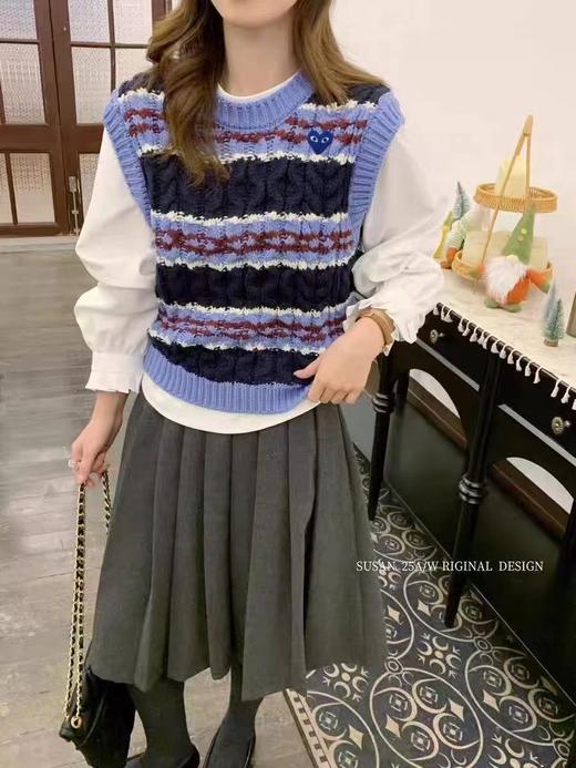 F012471春季新品复古甜妹氛围感撞色条纹针织马甲 商品图6