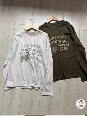 F012480撞色领小羊长袖T恤字母圆领上衣