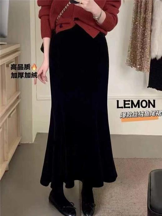 【GZ】无忧购新款高品质女士百搭慵懒风丝绒鱼尾裙直筒裙308（截单后3-5天发货） 商品图2