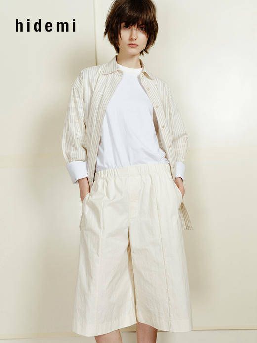 hidemi副线小h 休闲条纹翻领落肩长袖衬衫上衣 商品图2