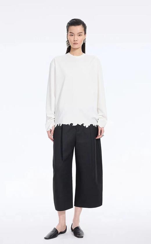 F012478春新品T恤剪纸切割刺绣边圆领长袖T恤 商品图5