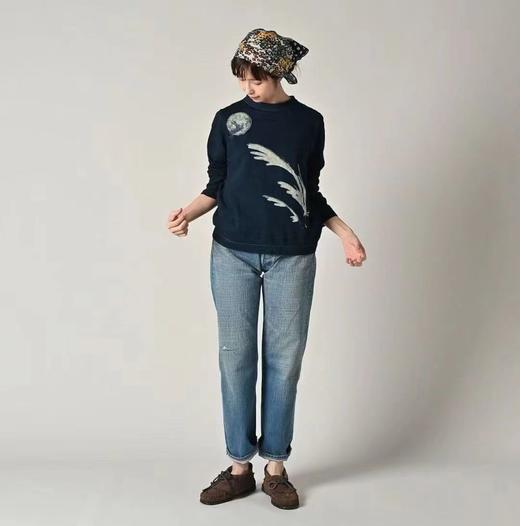 F012476竹节混纺面料 玉兔前后刺绣长袖T恤 商品图1