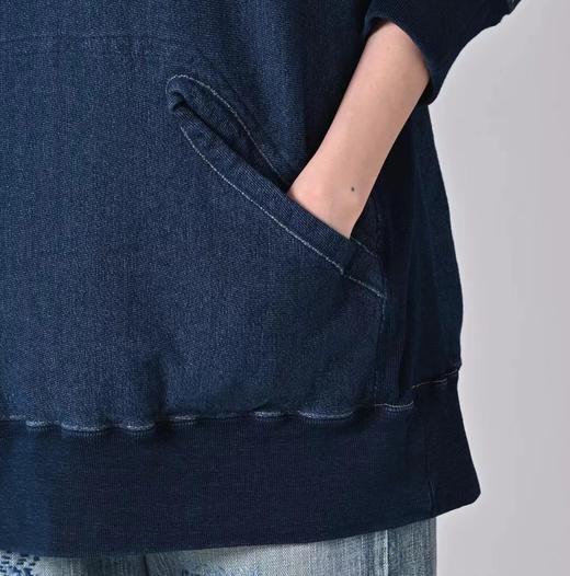 F012475靛蓝吉它刺绣侧拼罗纹插兜连帽衫卫衣 商品图7