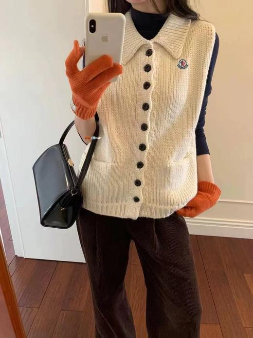 F012472学院风松弛感竖坑条翻领针织马甲毛衣 商品图9