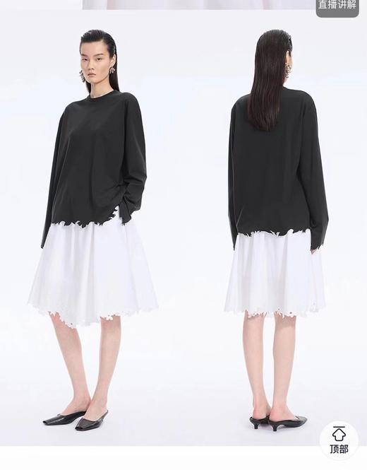 F012478春新品T恤剪纸切割刺绣边圆领长袖T恤 商品图7