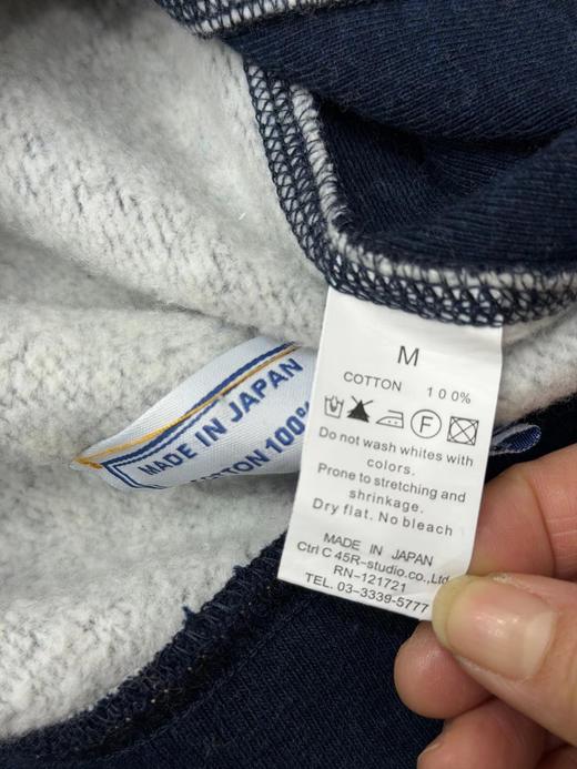 F012474靛蓝侧拼罗纹划桨图案插兜连帽卫衣 商品图14