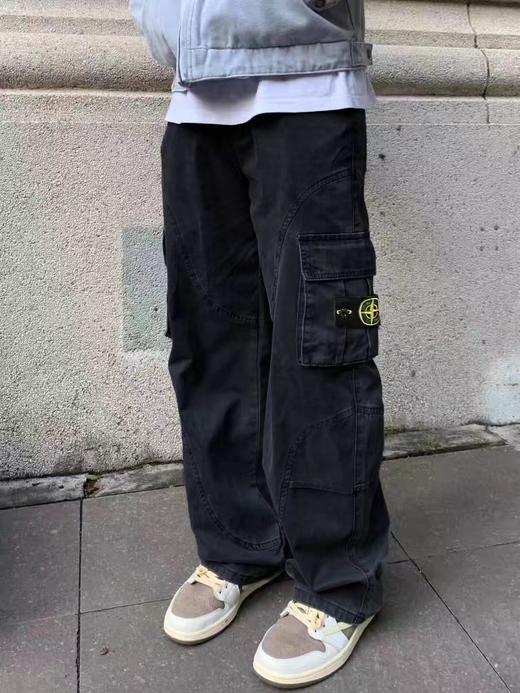 F012457新款美式高街碳素水洗直筒大口袋工装裤子可调节腰带长裤 商品图4