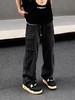 F012457新款美式高街碳素水洗直筒大口袋工装裤子可调节腰带长裤 商品缩略图3