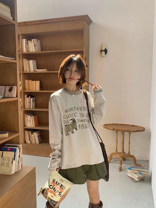 F012480撞色领小羊长袖T恤字母圆领上衣 商品图3