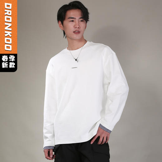 DRONKOO 2026 圆领前金属字母标袖口撞格薄卫衣 商品图0