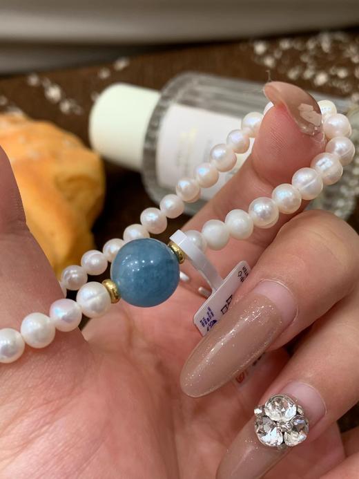 F012417富家女天然珍珠海纹石手链手串配布袋 商品图13