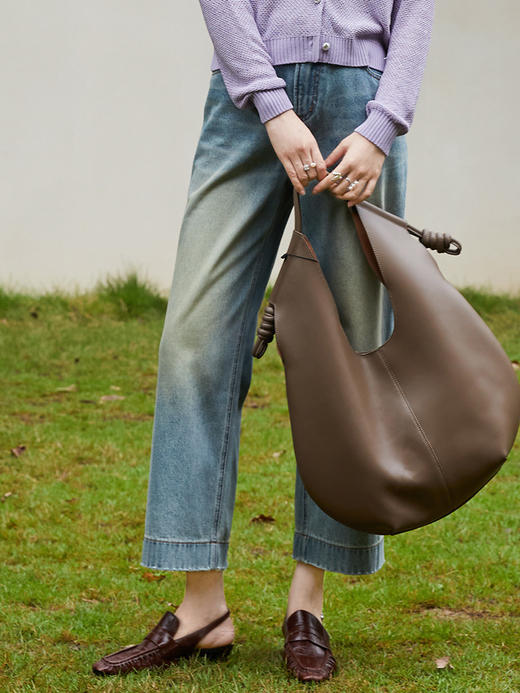 慵懒风浅蓝做旧牛仔裤 春季新款高腰宽松直筒九分裤 商品图0