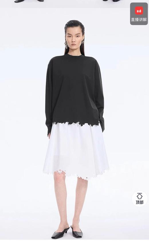 F012478春新品T恤剪纸切割刺绣边圆领长袖T恤 商品图4