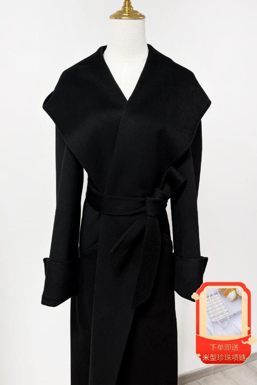 【直播大场福利】编号24  星耀黑 经典带帽浴袍款  大衣 100%纯山羊绒 不退不换 商品图0