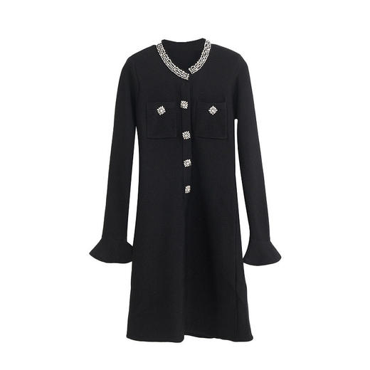 「自」全新升级【铂金会员441/天猫589/差价148】(00042)洛诗琳重工镶钻连衣裙2026新款法式小香风高级感显瘦针织裙 商品图4