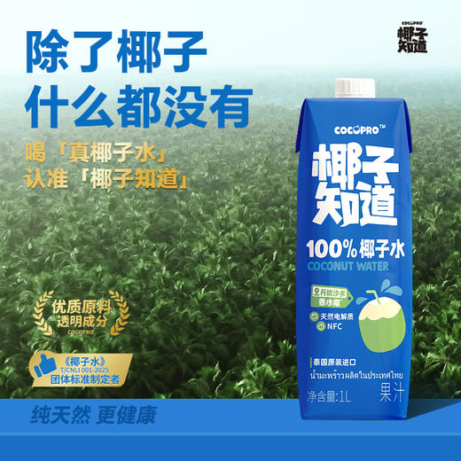 椰子知道 泰国原装进口100%NFC香水椰子水 1L 2瓶装/6瓶装 商品图0