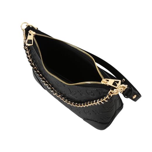 芯片版本）  金色五金配件 双拉链开合 压纹粒面牛皮革 牛角包腋下包手提斜挎单肩包 女款 黑色！ 商品图5