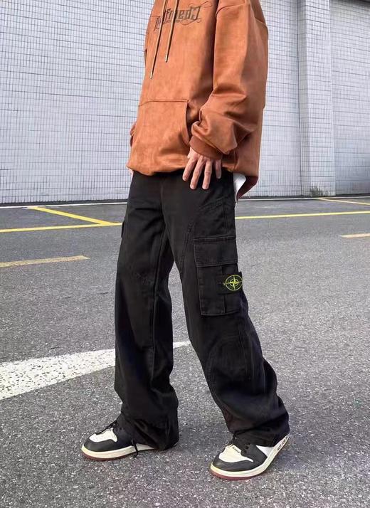 F012457新款美式高街碳素水洗直筒大口袋工装裤子可调节腰带长裤 商品图6