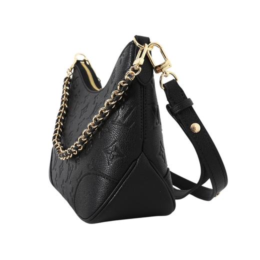 芯片版本）  金色五金配件 双拉链开合 压纹粒面牛皮革 牛角包腋下包手提斜挎单肩包 女款 黑色！ 商品图3