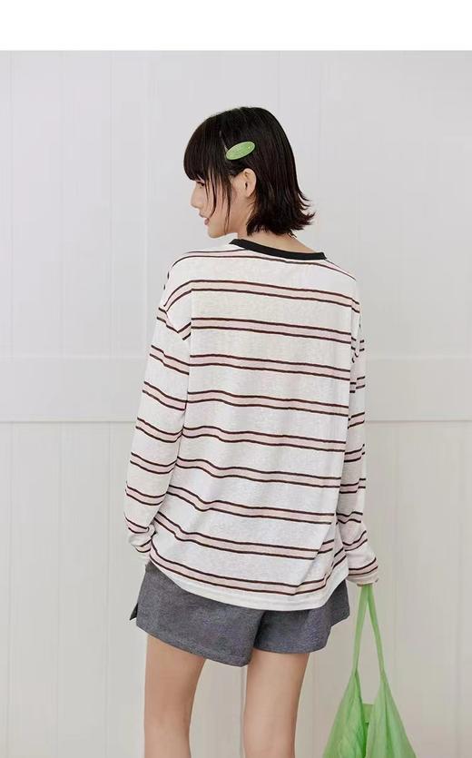 F012484春季新款女版logo撞色条纹长袖t恤 商品图8