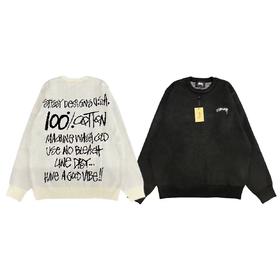 F012435新品后背字母提花情侣款圆领针织毛衣