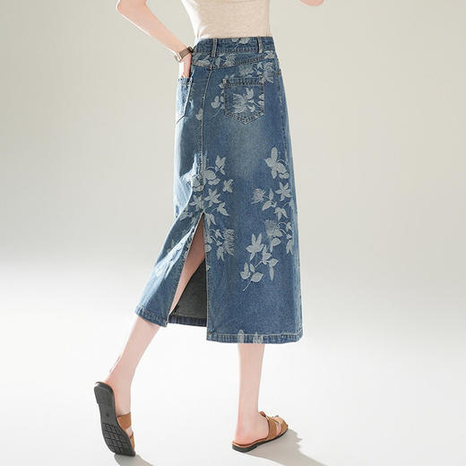 「自」全新升级【铂金会员146/天猫199/差价53】(22533)洛诗琳时尚印花牛仔裙2026年春夏季新款高腰百搭中长款半身裙 商品图3