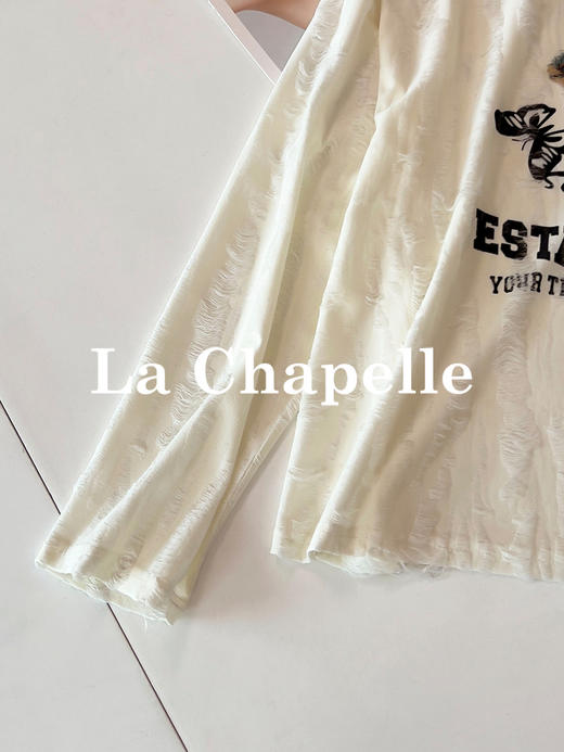 专柜实拍【时髦精BI入】拉夏贝尔/La Chapelle圆领撞色蝴蝶字母长袖T恤~显瘦遮肉打底衫 商品图6