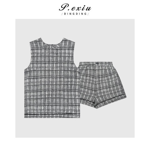 04-3潘依绣丁丁宠粉简约复古格纹无袖套装Q49881 商品图0