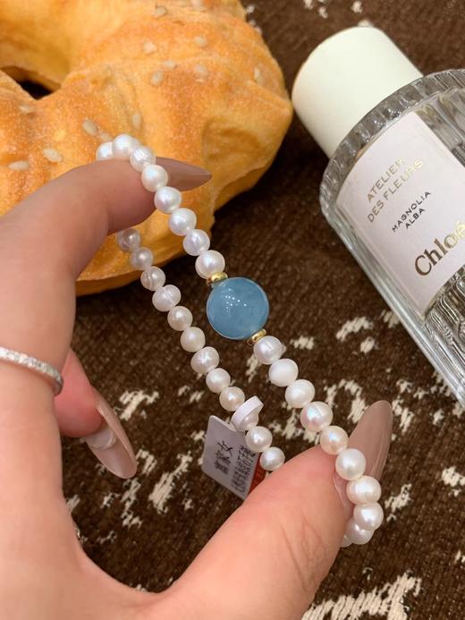 F012417富家女天然珍珠海纹石手链手串配布袋 商品图12