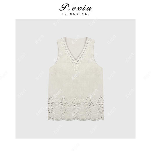 04-3潘依绣丁丁宠粉时髦重工镂空松紧腰套装 Q8691 商品图1