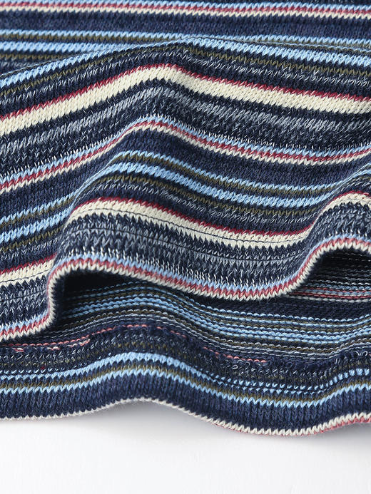 混彩条纹针织 T 恤女 2026 春夏装新品 藏青色肌理感短袖显瘦上衣 商品图4