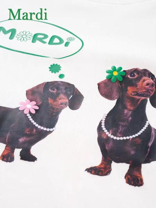 F012483珍珠项链长袖腊肠小狗印花上衣薄款T恤 商品图9