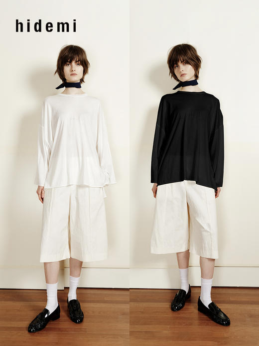 hidemi副线小h 匹马棉圆领百搭错层长袖T恤上衣 商品图0