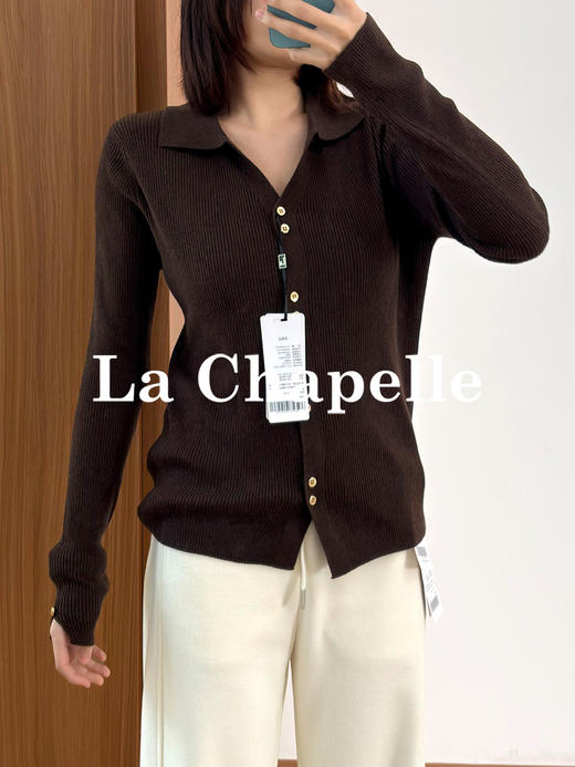 拉夏贝尔/La Chapelle软糯高弹力！温柔气质翻领长袖针织开衫 商品图8