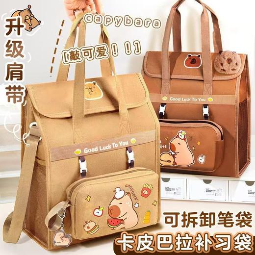 【敲大容量❗可拆卸笔袋】卡皮巴拉补习袋升级可斜挎双肩学生手提袋拎书袋男女水豚帆布书包。rf 商品图0