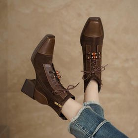 【预售5天】韩版短靴方头短筒时装靴气质百搭粗跟羊翻女靴子BXJ&657-2