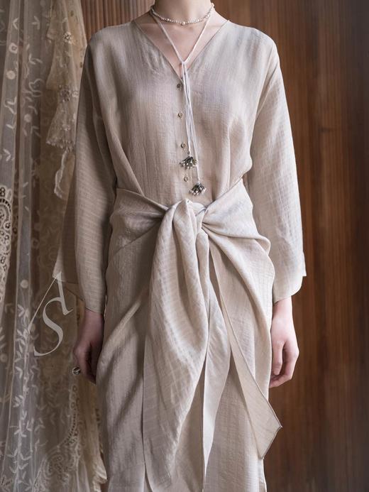 Cortana 26PS 米色亚麻提花条纹eloise围裹式连衣裙 商品图2